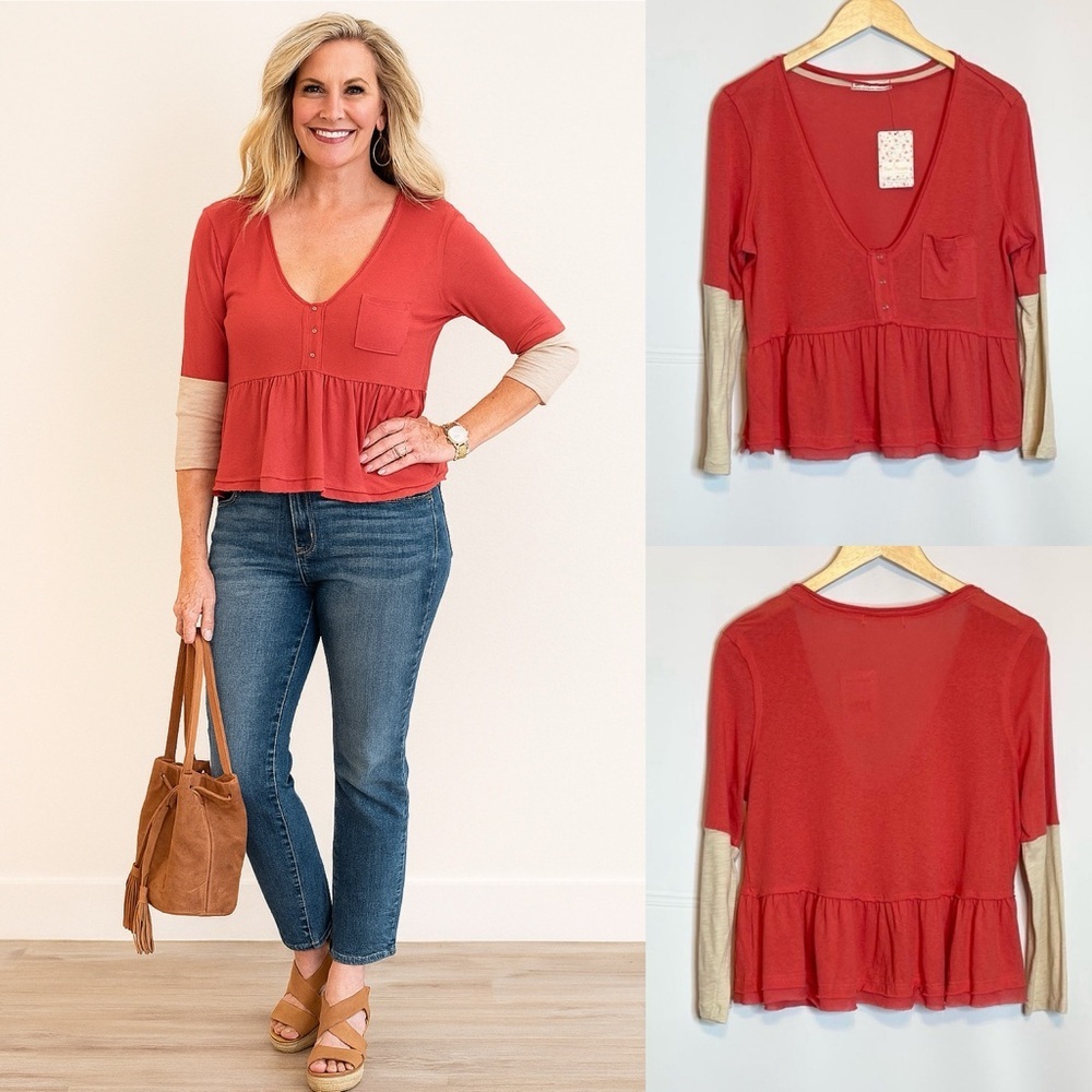 Free People We The Free | Camelia Combo Top V Neck Long Sleeve